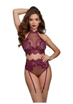 Dreamgirl Bralette & Garter Panty – Mulberry – L
