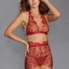 Dreamgirl Delicate Floral Embroidery Three-Piece Set – Garnet – S