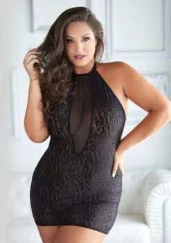 Allure Leopard And Mesh Halter Dress – Black – 8 XL / 3 XL
