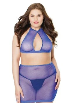 Coquette Fishnet Top & Skirt – Cobalt – QS