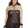 Coquette Kitty Leopard Babydoll With Cuffs & Eye Mask – Black – QS