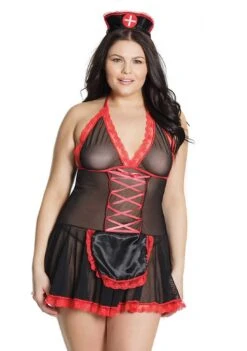 Coquette Nurse Babydoll – Black/Red – QS