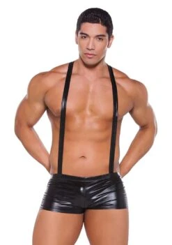 Zeus Wetlook Suspender Shorts – Black – O/S