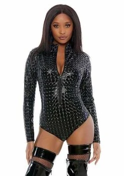 Zipfront Hologram Bodysuit Bodysuit – Black M/L