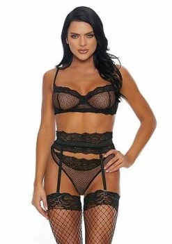 Caught Playing Bra. Garter Belt And Panty – Black S