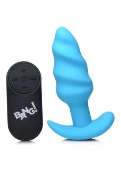 21X Vibrating Silicone Swirl Butt Plug With Remote – Blue