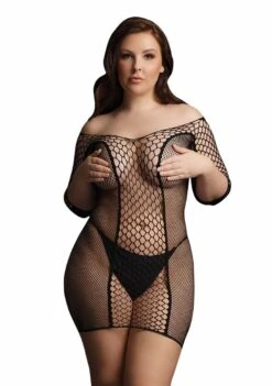 Duo Net Sleeved Mini Dress – Black – OSX