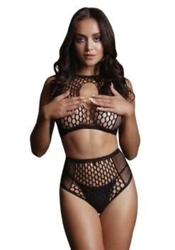 Duo Net Key-Hole Bra Set – Black – O/S